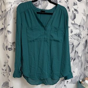 torrid Teal Long-Sleeve V-Neck Blouse